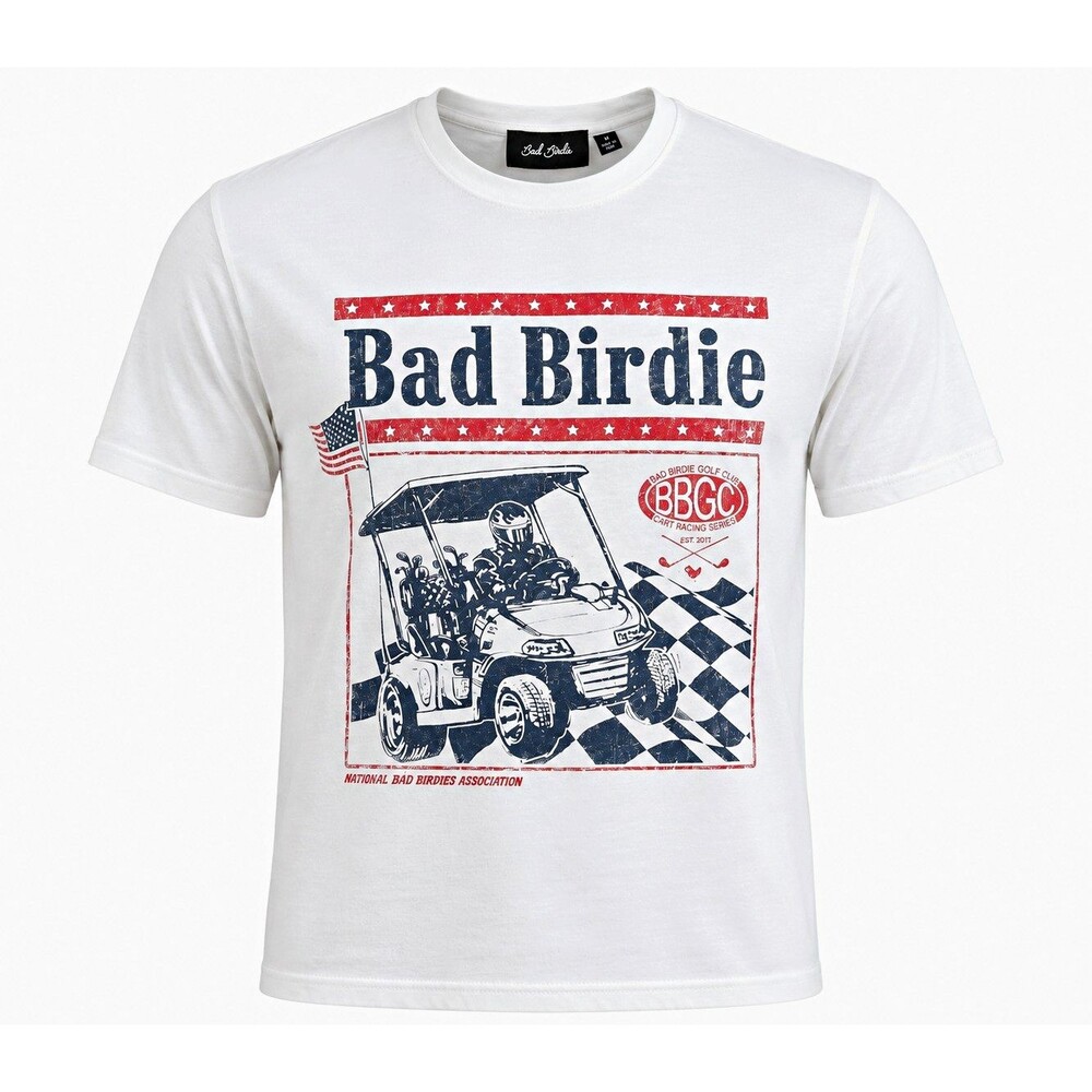 Bad Birdie Men's White Golf Cart Graphic Logo Crew Neck Tee - M